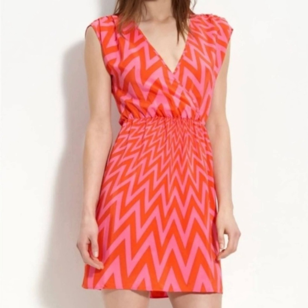 Amanda Uprichard Silk Pink Chevron Print Mini Mayfair Dress